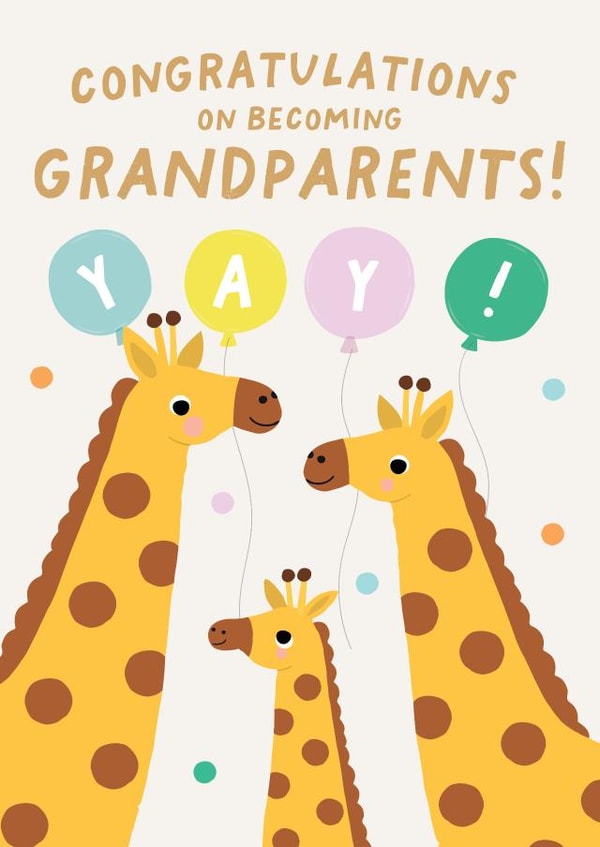 New Grandparents Card - Giraffes and Balloons - Congratulations New Grandparents created by Pixie Studio