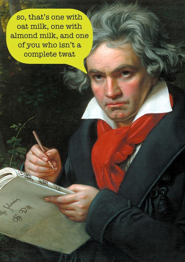 Funny rude card about being fussy about the milk in their coffee created by Frankie Whistle