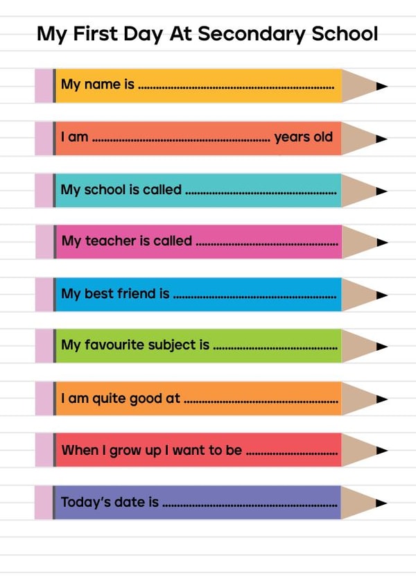 First Day of School - Secondary School - Activity Card for 1st day of School created by Studio 9