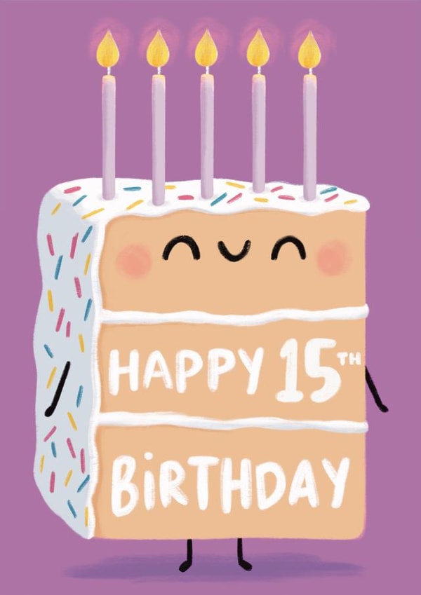 Cute Birthday Cake Card - For 15th created by Sophie Kent Illustration