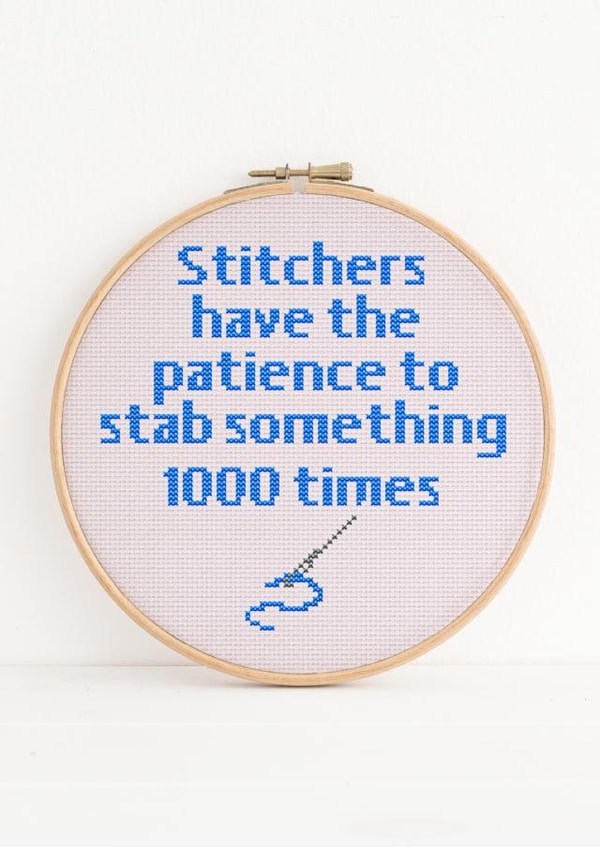 A sewing ralated card for the stabby stitcher. Cross stitch inspired embroidery. created by NaviStitch
