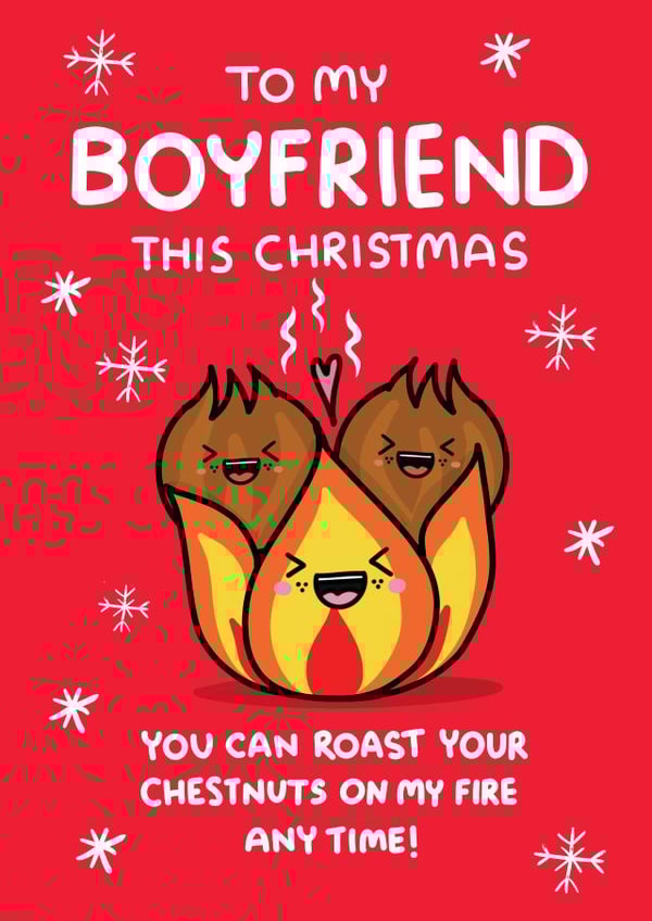 Funny and Rude Christmas Card - Boyfriend - Roast Chestnuts created by NICHOLA COWDERY ILLUSTRATIONS 