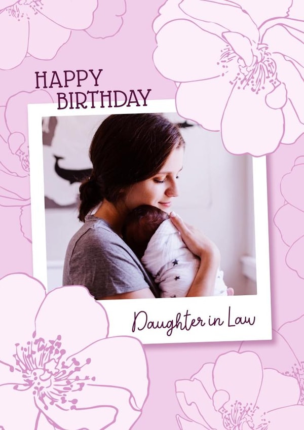 Daughter In Law pretty Birthday Personalised Photo Card 11880 created by Evie Garnett Designs