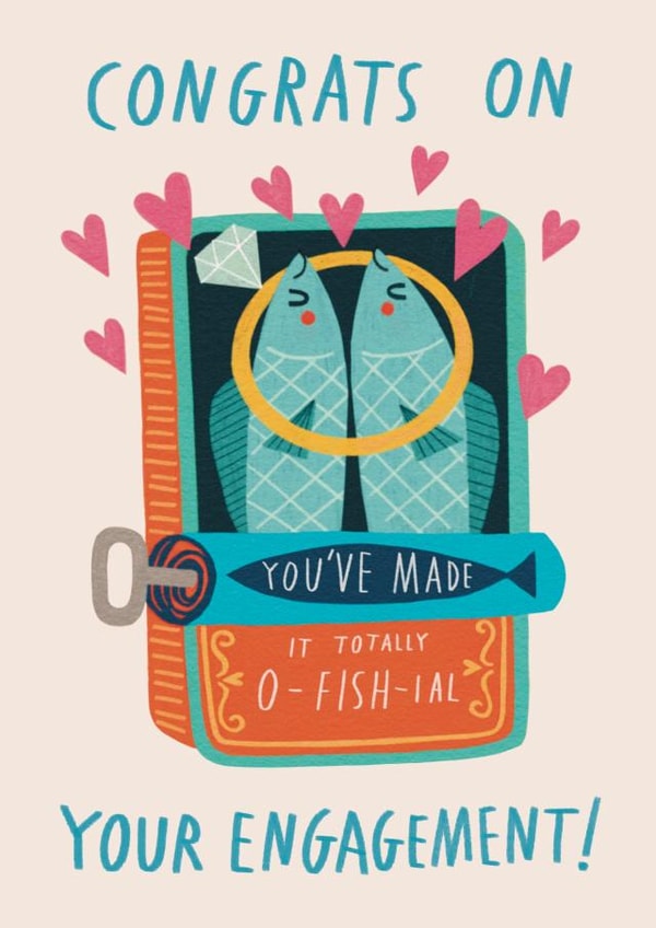 Cute & Funny Engagement Card - Fish Pun - You've Made It Totally Official! created by Alice Mole Illustration