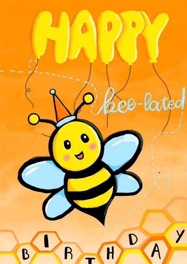 Very Cute Belated Happy Birthday Card - Bee - Happy Bee-lated Birthday created by WimCards