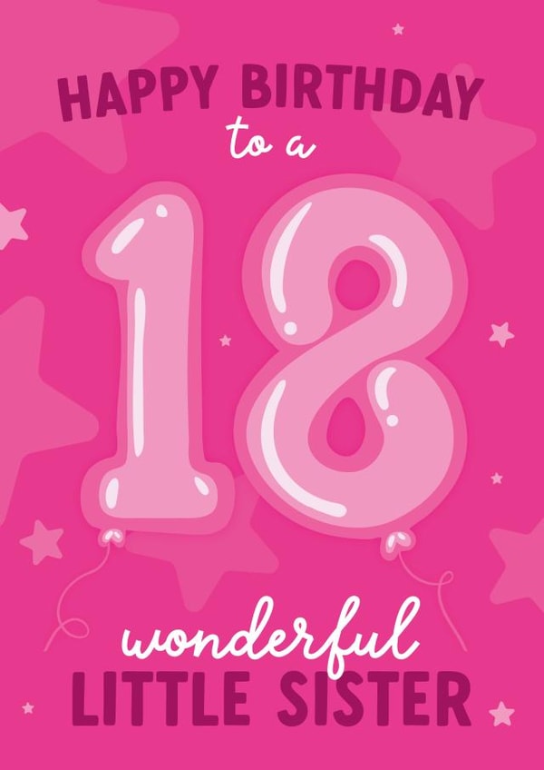 Cute Birthday Card - Little Sister - 18th created by Wiggle and Wonder