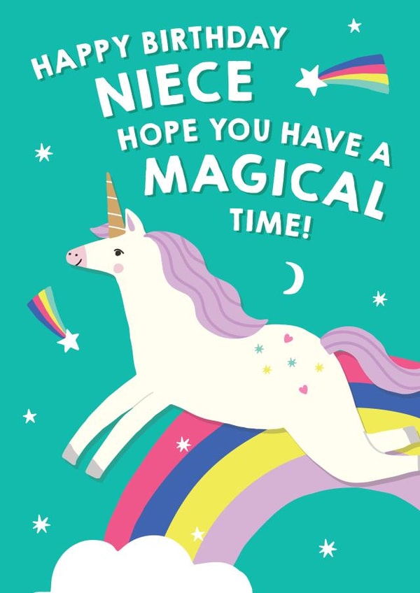 Cute Birthday Card - Niece - Unicorn Rainbow created by Pixie Studio