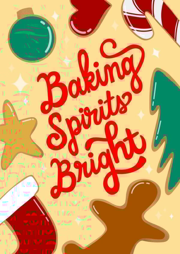 Cute Christmas card - Baking Spirits Bright - Gingerbread cookies created by Angelicabydesign
