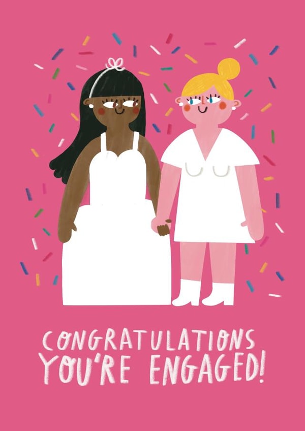 CuteCute Engagement Card - Lesbian - Interracial - You're Engaged! created by Alice Mole Illustration