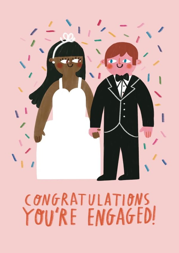 Cute Engagement Card - Interracial Couple - Congratulations You're Engaged! created by Alice Mole Illustration