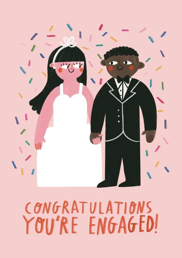 Cute Engagement Card - Interracial - Congratulations You're Engaged! created by Alice Mole Illustration