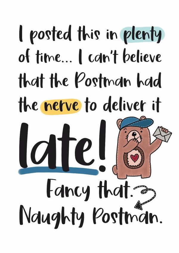 Funny Birthday Card - Belated - Naughty Postman created by And You Can Quote Me