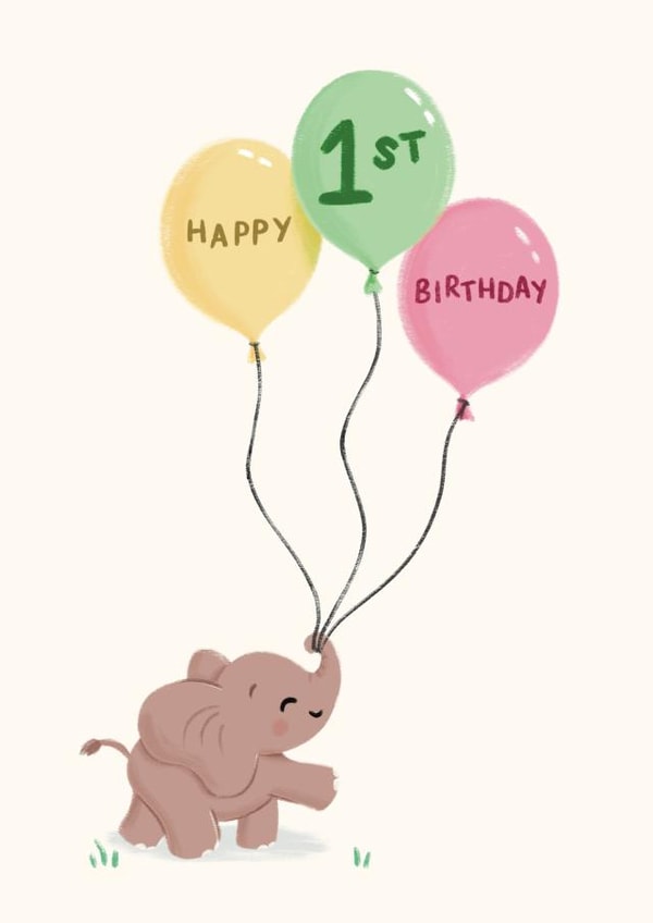 Cute Birthday Card - 1st - Elephant created by Sophie Kent Illustration