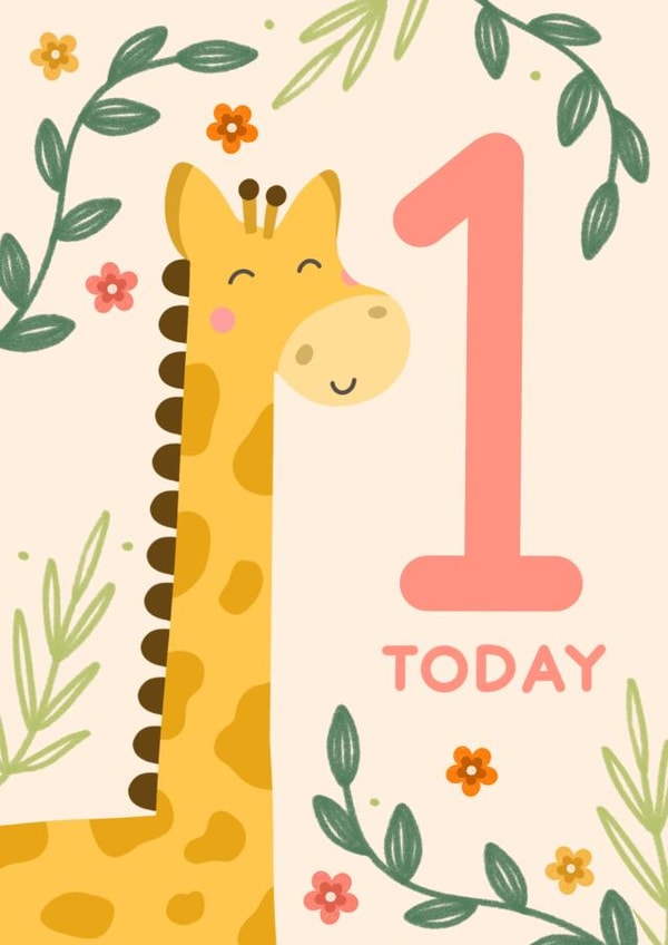 Cute Birthday Card - 1st - Giraffe created by katie illustrated