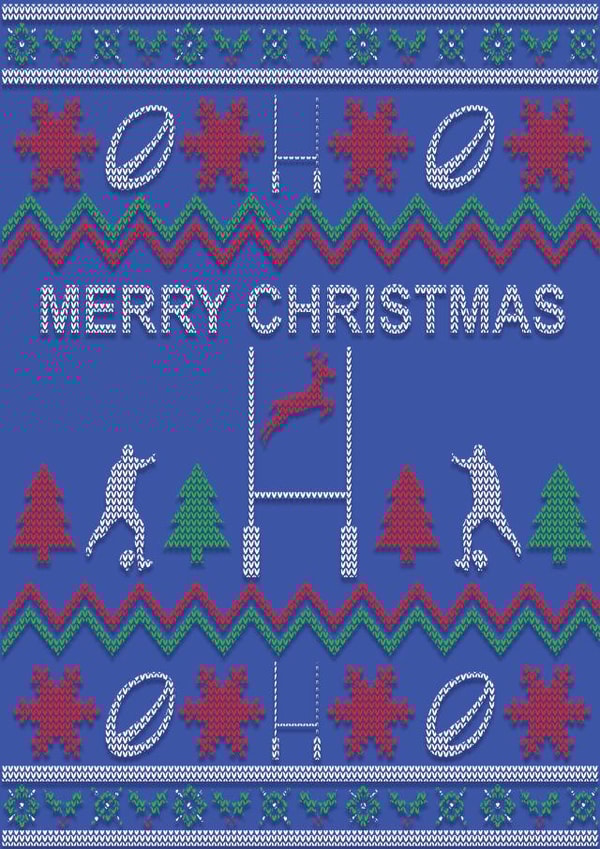 Rugby Christmas Card for Rugby Lovers - Knitted Pattern - Merry Christmas created by The Tackle Box