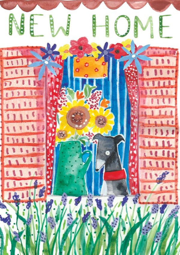 Cute new home card for any dog, flower or colour loving friend. created by Katie Whitton Design