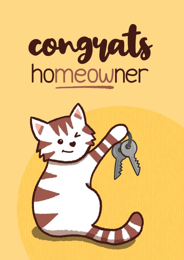 New Home Card - Cat Homeowner - Mortgage - Funny Moving House Card created by Bev O'Connor || @oconnordesign
