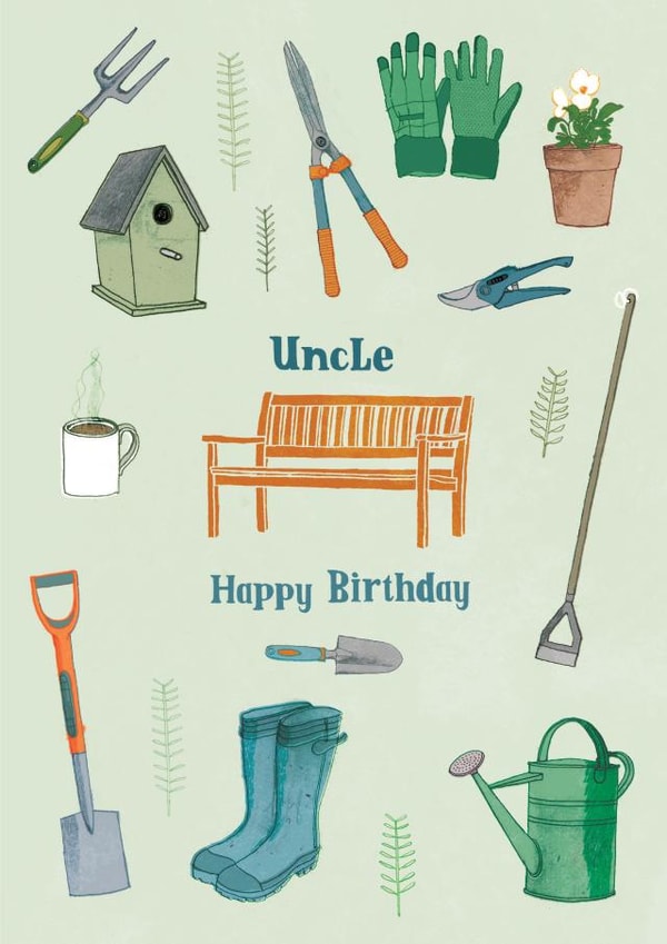Pretty Birthday Card - Uncle - Gardening Tools created by Pencilface