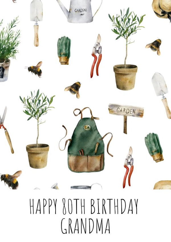 Pretty Birthday Card - 80th - Grandma - Gardening created by Ink Icons