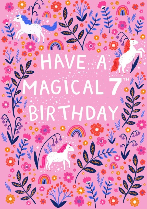 Happy 7th Birthday - Pink Magical Unicorn Girls Card created by Pear Tree Press