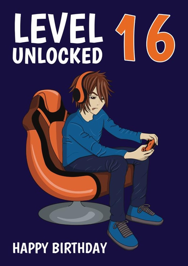 Funny Birthday Card - Level Unlocked - 16th - Anime created by @Cupsie's Creations