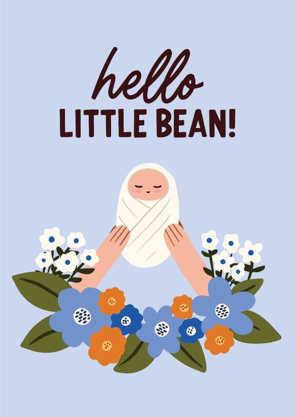 Hello Little Bean! | Blue | A sweet and funny card to celebrate a new baby. created by Hello Elks
