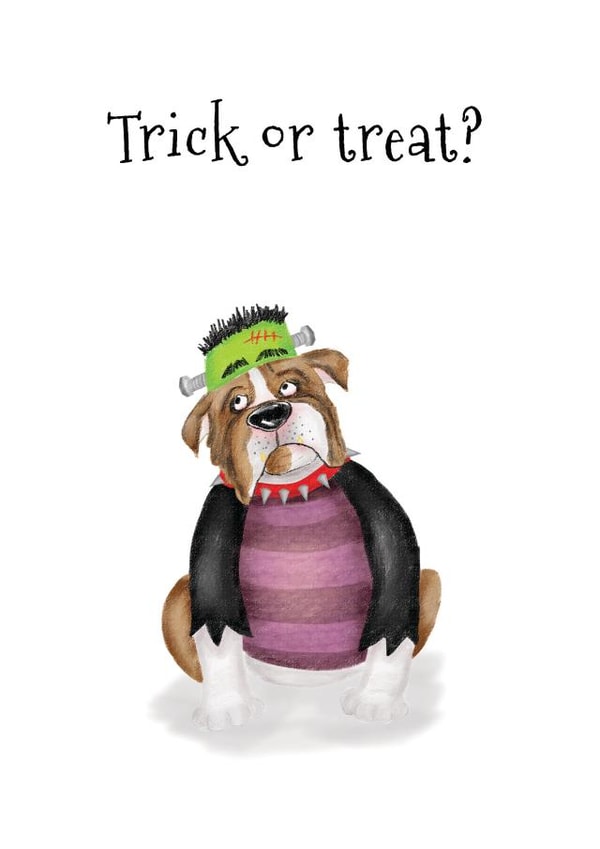 Cute bulldog dressed up as Frankenstine's monster for Halloween created by LeopardyNonsense