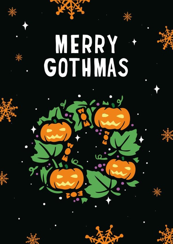 Funny Quirky Halloween or Christmas Card - Goth Pumpkin Wreath - Merry Gothmas created by Mythokell