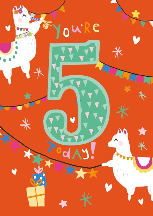 Cute Birthday Card - 5th - Llama created by IC&G