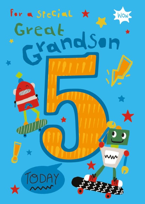 Cute Birthday Card - Great Grandson - Robots created by IC&G