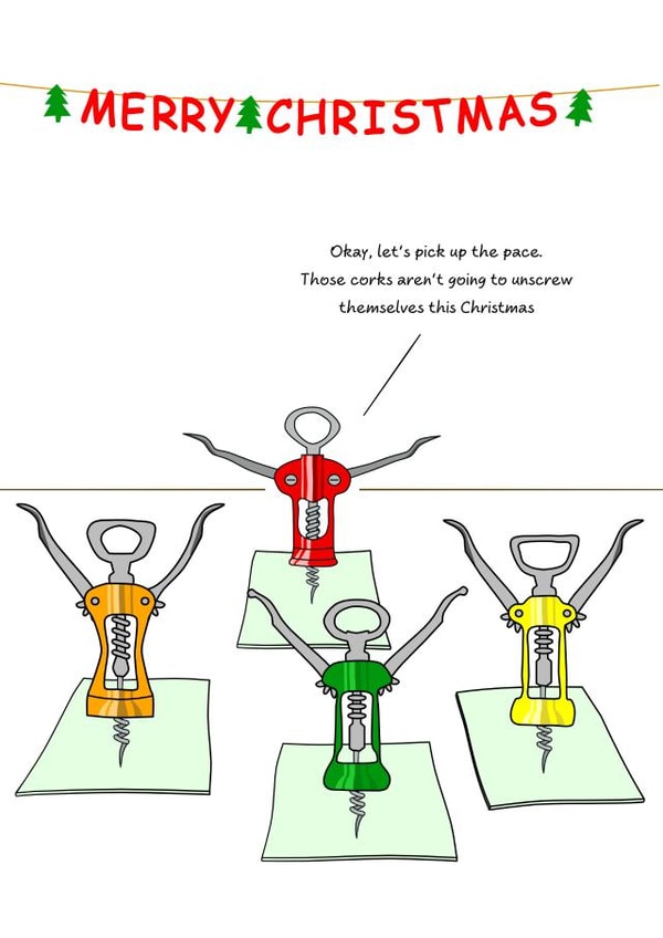 Funny Christmas Card - Yoga Pilates - Wine Corkscrew created by Swizzoo