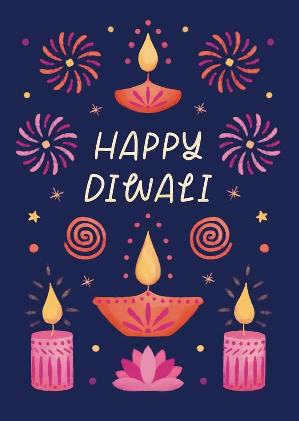 Pretty Diwali Card - Colourful Candles - festival of light - fireworks created by Painted Parasol Studio