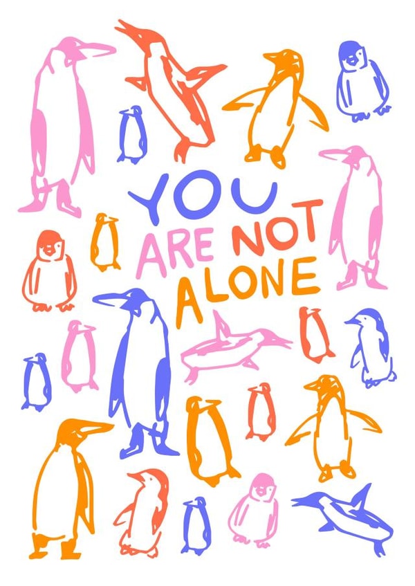 Simple and Sweet Penguin Sympathy Card - you are not alone colorful penguin card created by Kelley Dillon