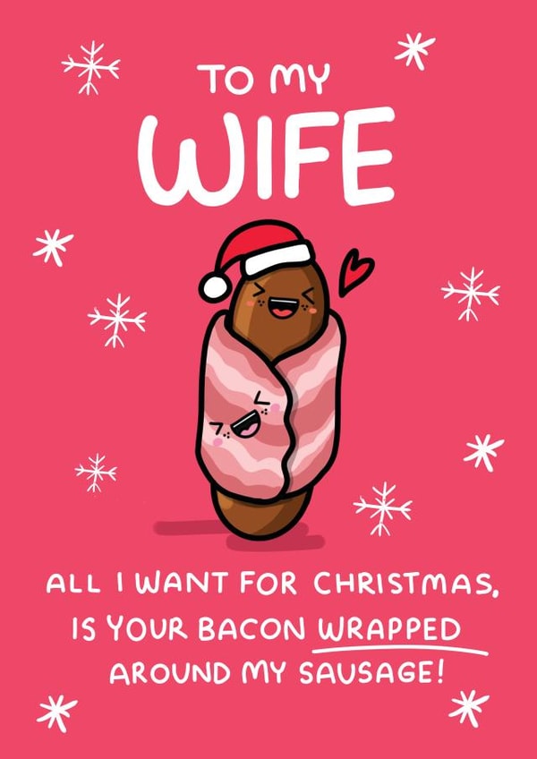 Rude and Funny Christmas Card - Wife - Pig's in Blankets created by NICHOLA COWDERY ILLUSTRATIONS 