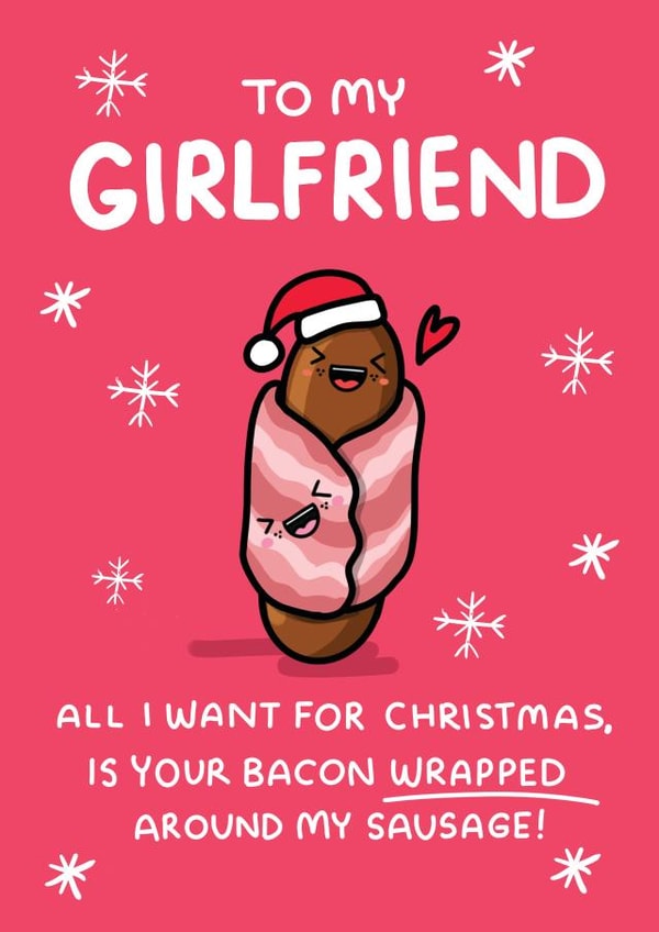 Rude and Funny Christmas Card - Girlfriend - Pig's in Blankets created by NICHOLA COWDERY ILLUSTRATIONS 