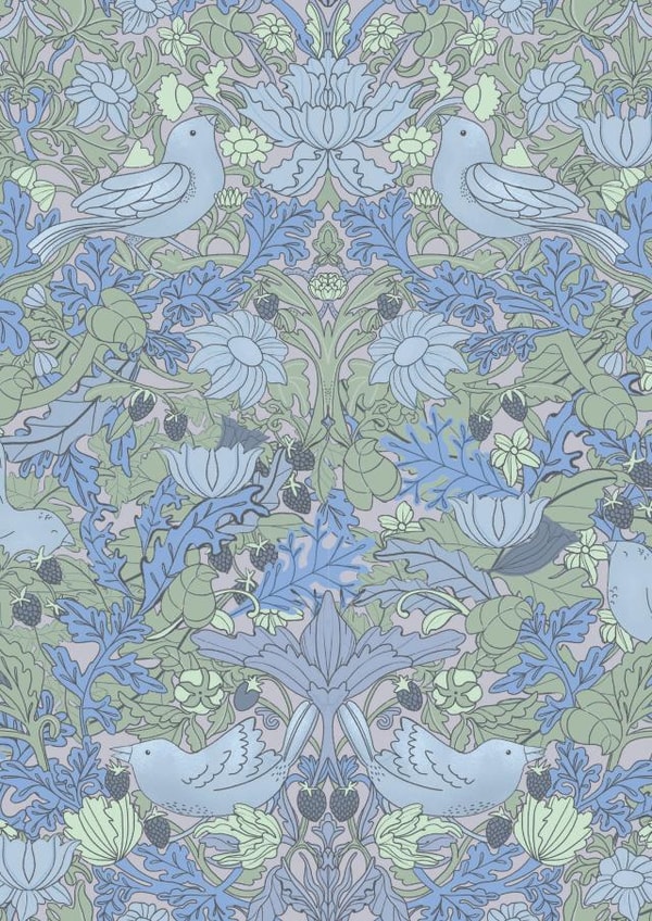 Elegant Card for birthday, anniversary or thank you note, with birds and berries created by Ilana Ewing