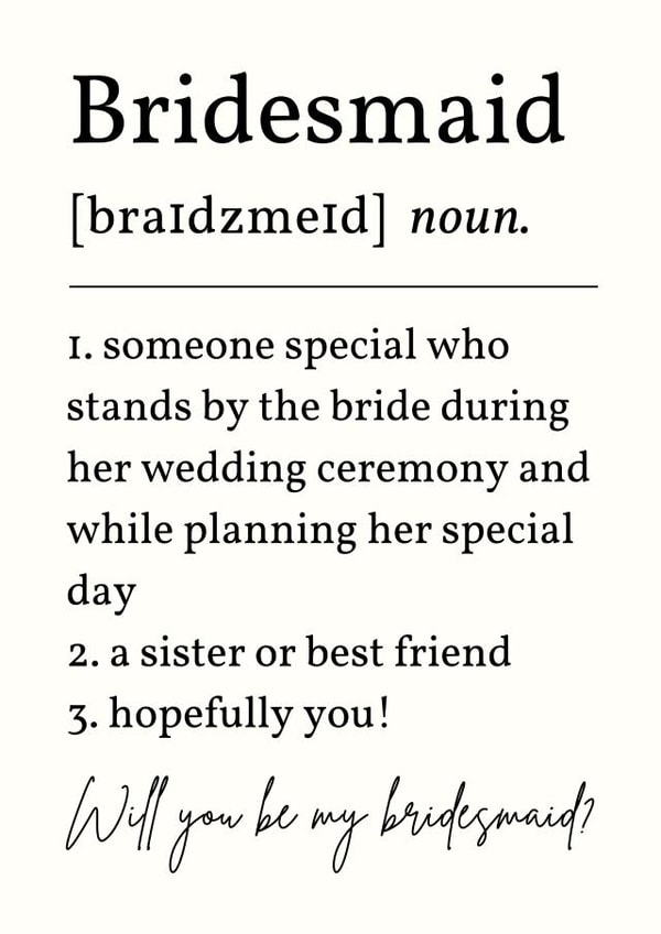 Bridesmaid Proposal Card - Dictionary Definition created by Sundiva Designs