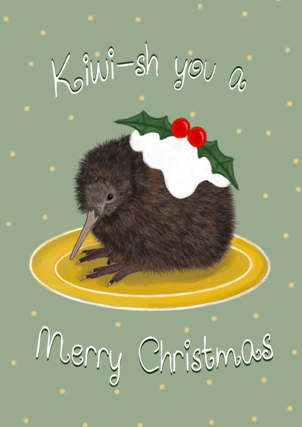 Cute Christmas card - Kiwi Pudding created by The Warren Creations