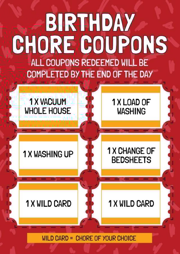 Funny Birthday Card - Chore Coupon/Voucher created by AbiGoLucky