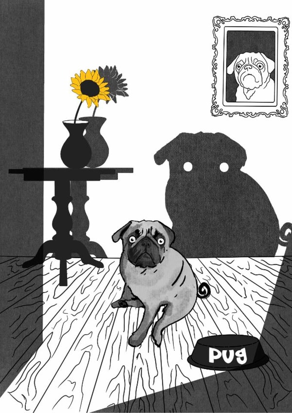 Funny pug card created by C.W ILLUSTRATIONS 