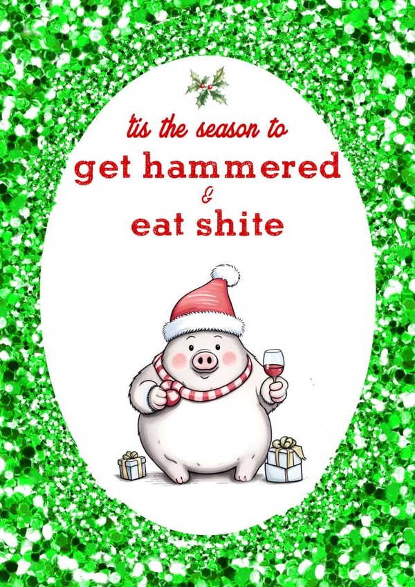 Cute funny Christmas card - piggy created by crackerjack