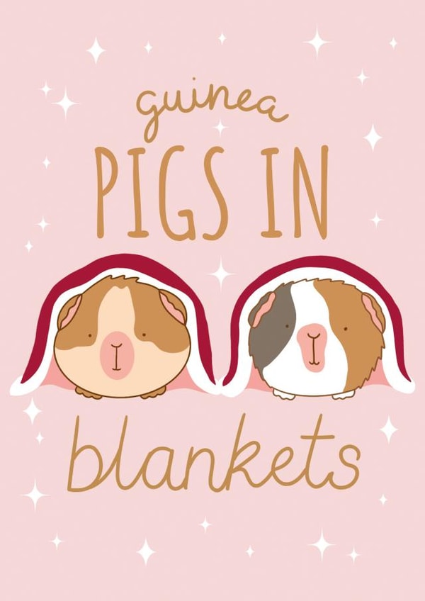 Cute Punny Christmas Card For any Guinea Pig Lover – Guinea Pigs in Blankets created by Squiggle Scribble