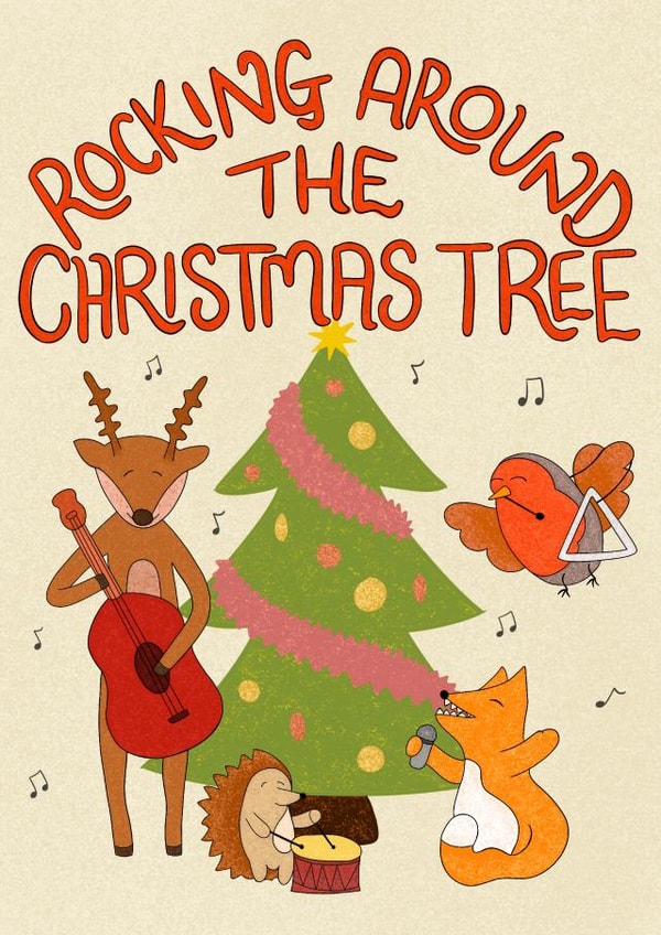 Cute Christmas Card - Rocking Around The Christmas Tree created by Doris Dishcloth