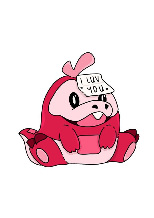 Cute Valentines Pokemon Fuecoco - I love You card created by Potatoe Graphics
