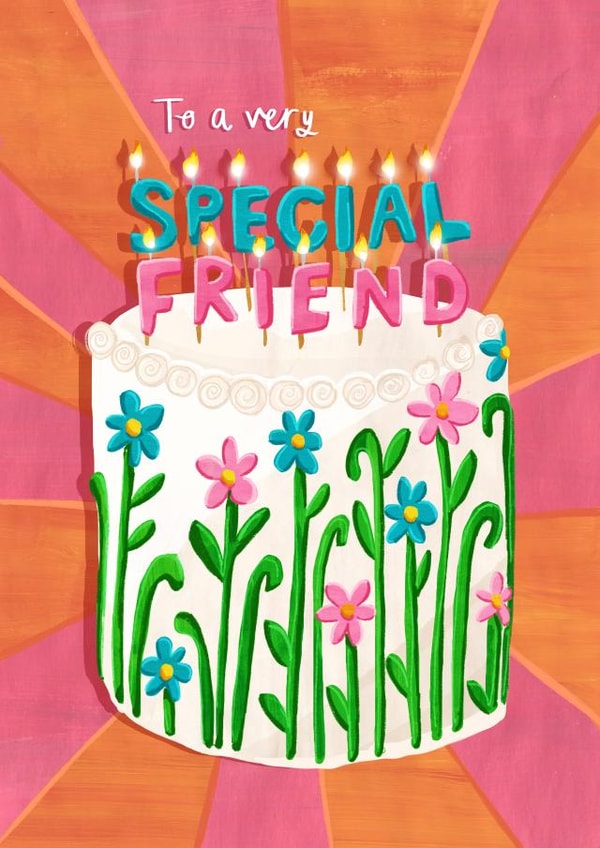 Pretty Birthday Card - Special Friend - Cake created by Evie Warren Illustration