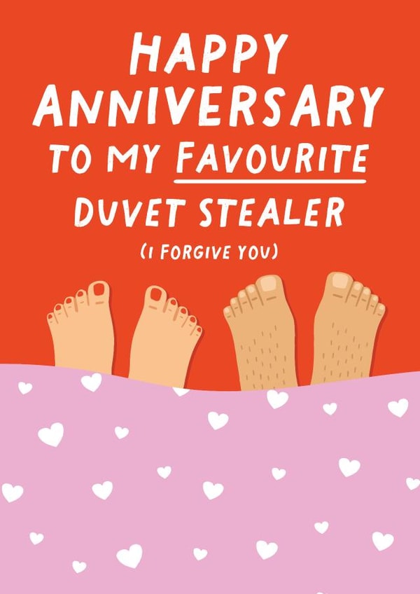 Cute Anniversary Card - Favourite Duvet Stealer created by Pixie Studio