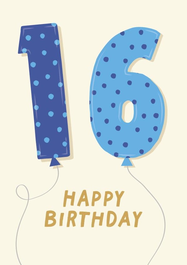 Fun Birthday Card - 16th - Balloons - Male created by Pixie Studio