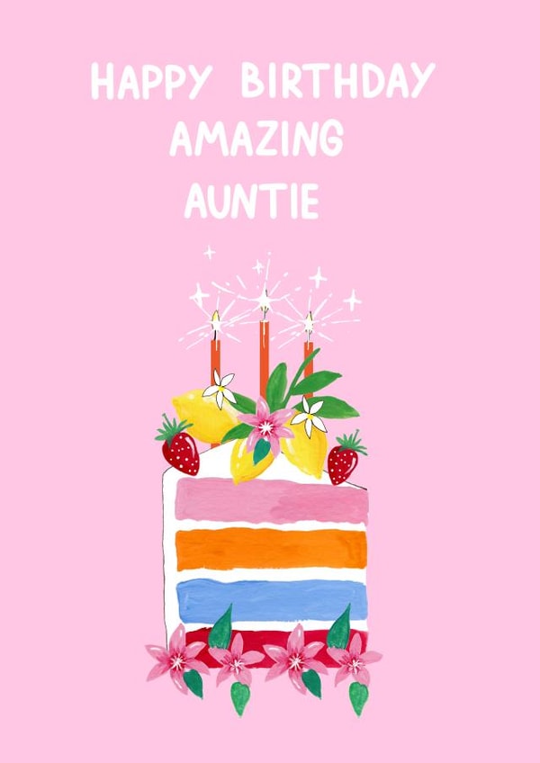 Classic Birthday Card - For Auntie - Cake created by Naughty Nice