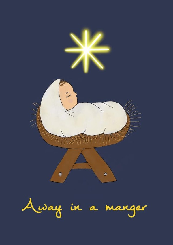 Baby Jesus Christmas Card - Away in a manger- A star is born- Cute Baby Jesus created by Her Joyful Heart