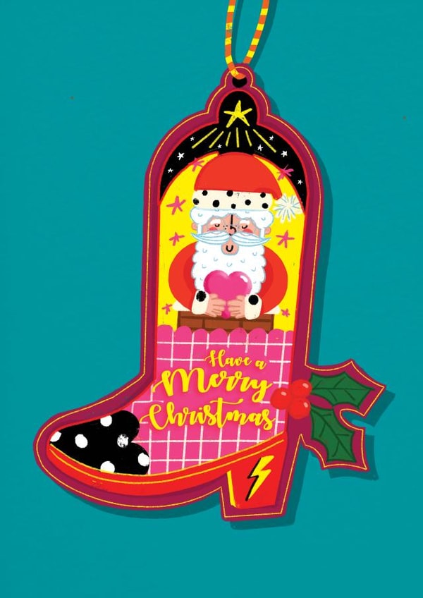 Pretty Christmas Card - Cowboy/girl Boot created by NICHOLA COWDERY ILLUSTRATIONS 
